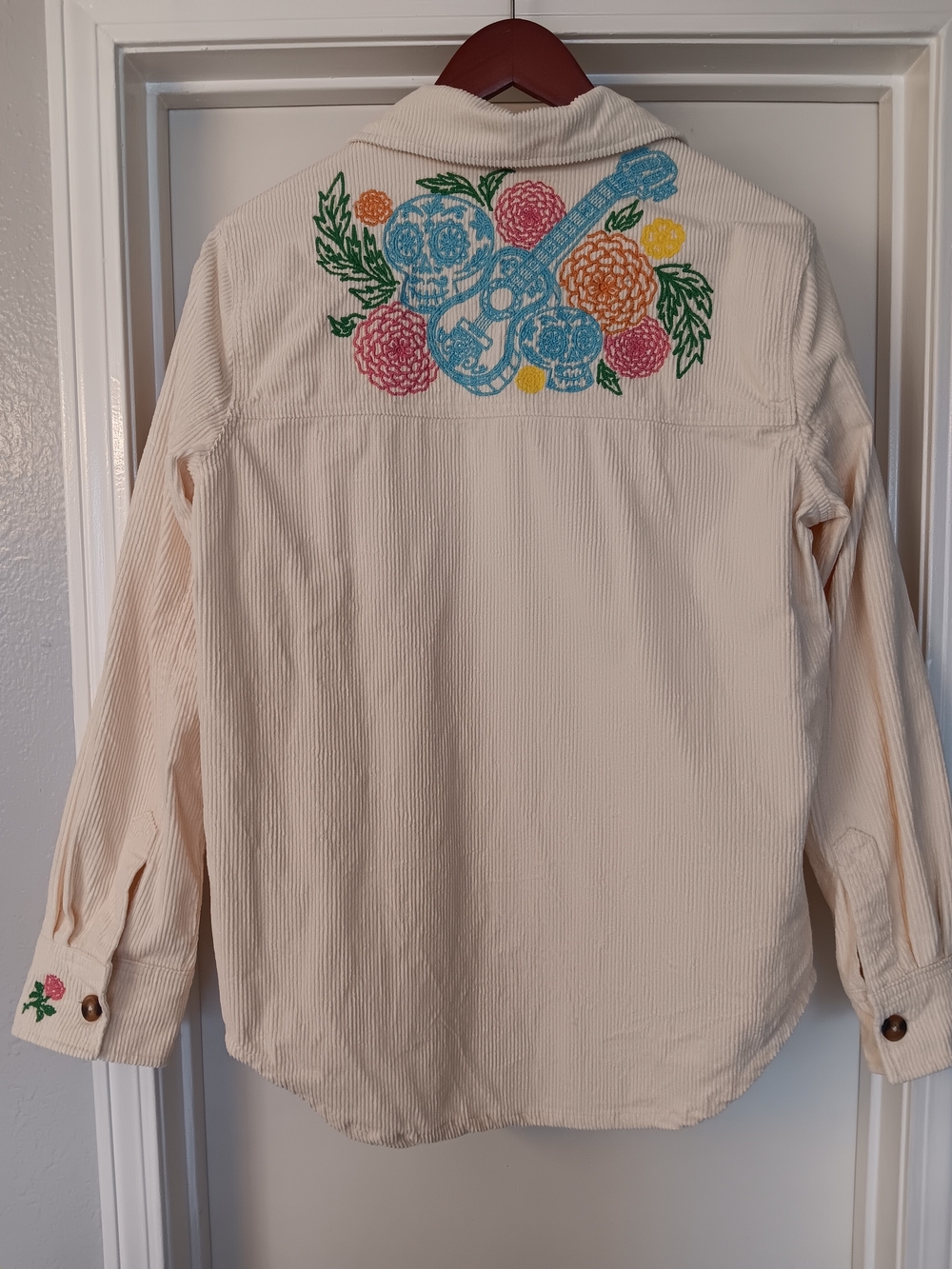 Disney Coco Cream Corduroy Shacket with Multicolor Floral Embroidery - Picture 2 of 10